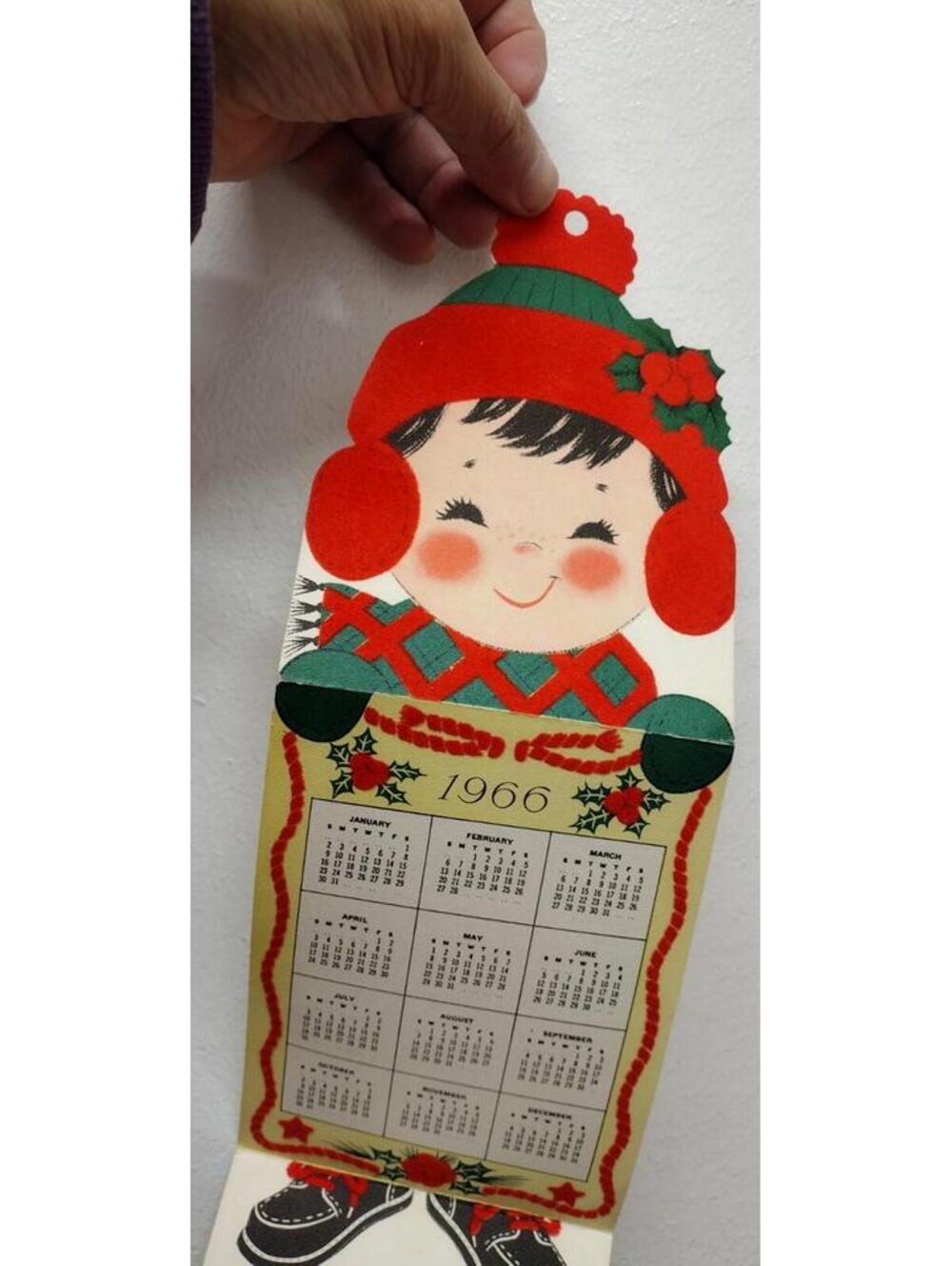 Vintage Christmas Card BOY 1966 CALENDAR GREETING CARD RUST CRAFT 1960s MCM XMAS